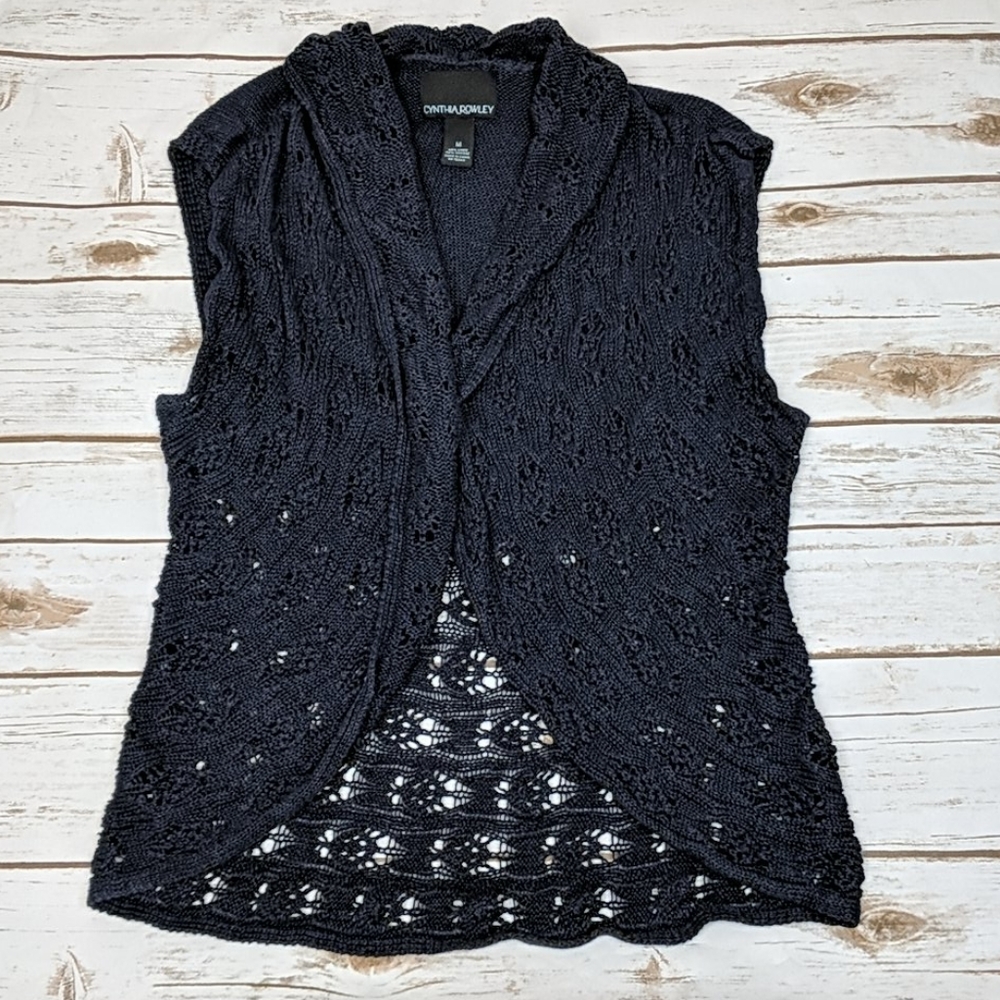 Cynthia Rowley Navy/Gray Knit Vest Cardigan M